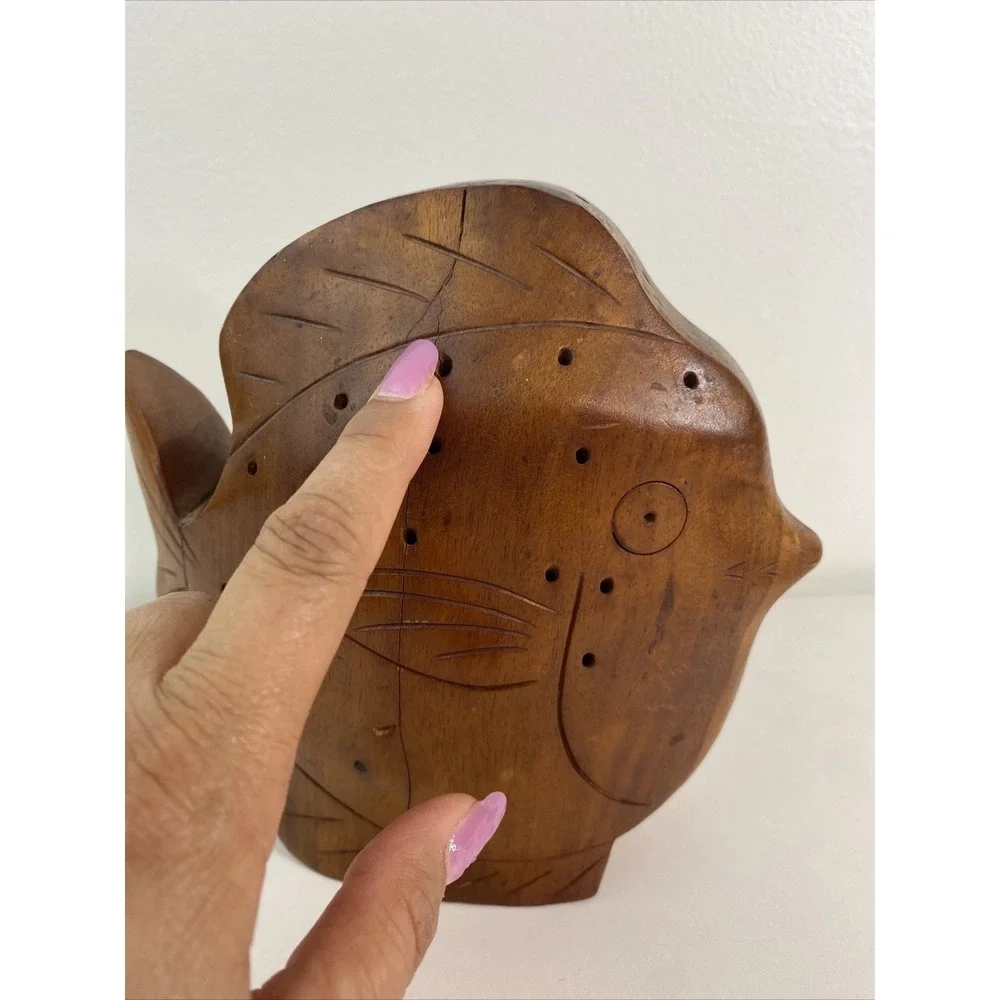 Large vintage wooden fish toothpick holder party server